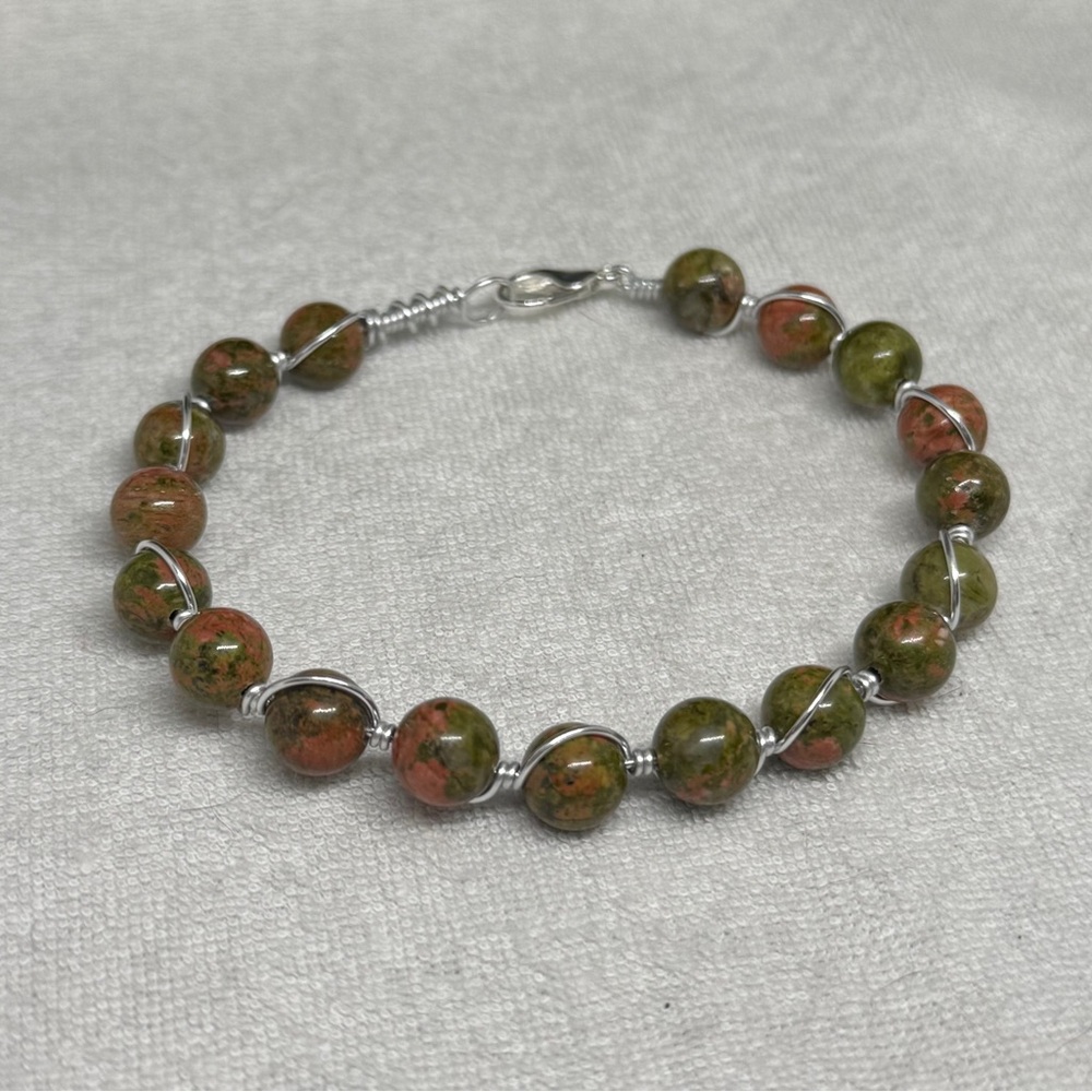 Handmade Unakite Wire Wrapped Bracelet